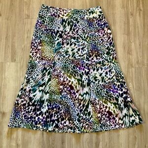 Richard Malcolm 100% Linen Midi a Line Skirt Animal Print Rainbow Womens Size 12